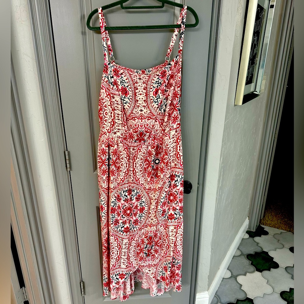 Torrid Tea Length Challis Square Neck Red & Teal Dress | Size 18/20 (Torrid 2)